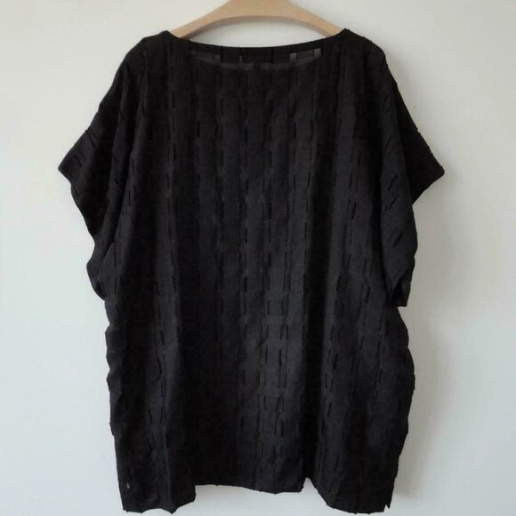 NWT EILEEN FISHER Black Cotton Silk Blend Clipped Chiffon Blouse Top Size Small - Picture 7 of 7